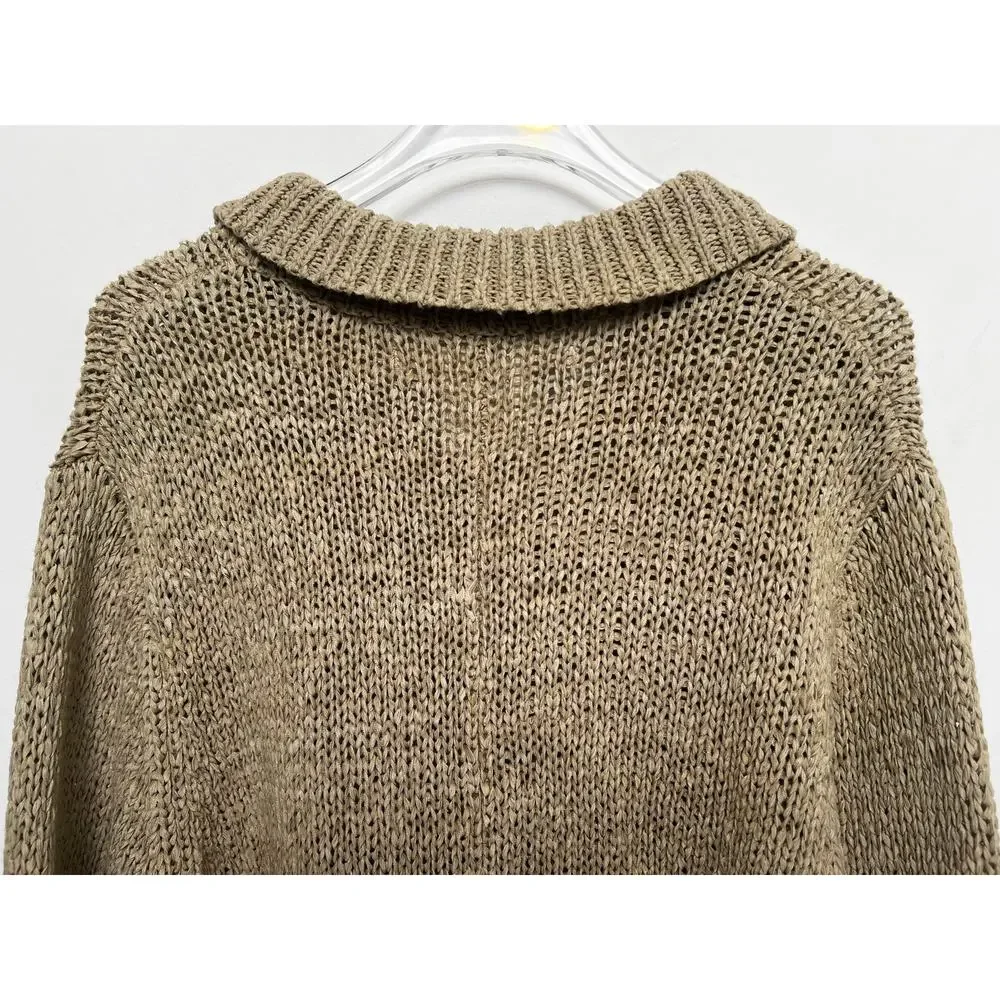 Vintage 90s Max Studio Longline Tan Knitted Cardigan L - Picture 5 of 8